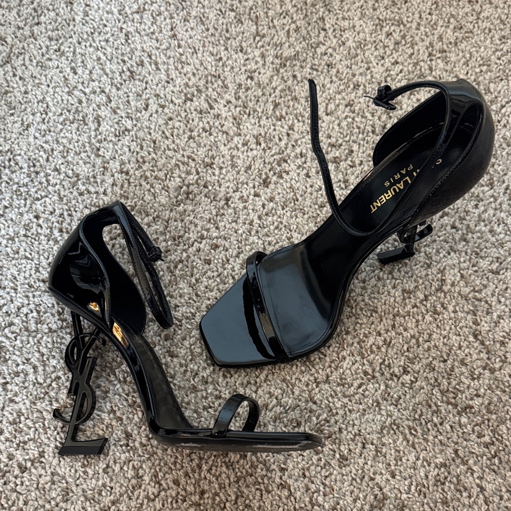 Saint Laurent Glossy Black Logo Heels
